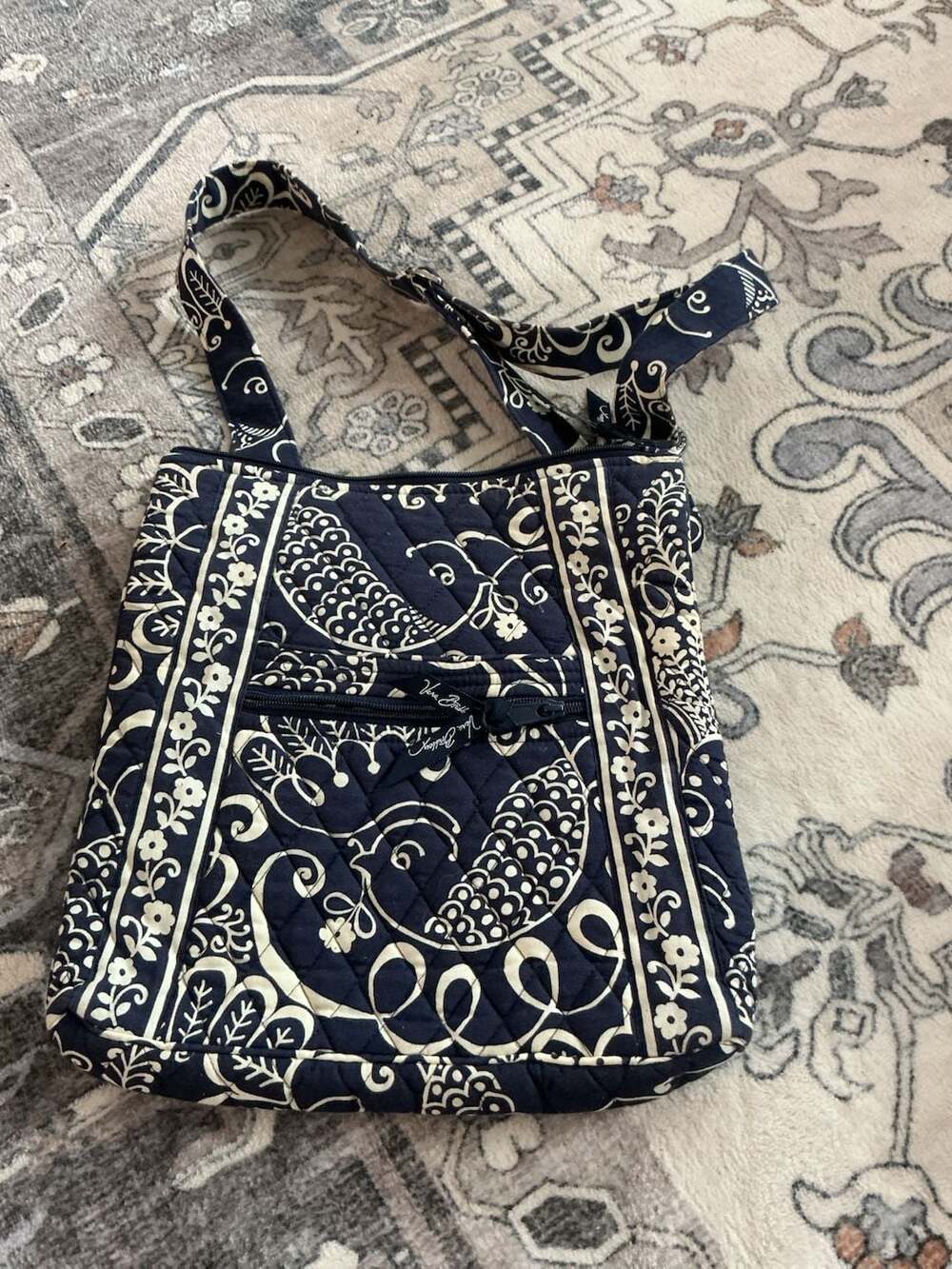 Vera Bradley Hipster Crossbody Bag in Twirly Birds Navy Pattern
